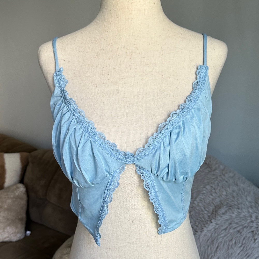 Light Blue Lace-Trim Camisole Bralette Top